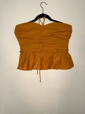 Express Mustard Ruched Peplum Halter Cami